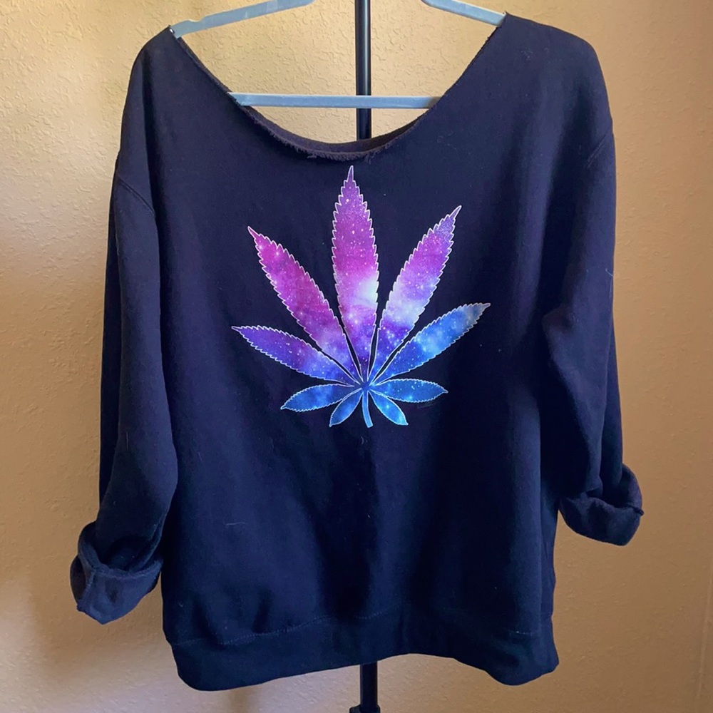 Galaxy Weed Leaf Off the Shoulder Sweater